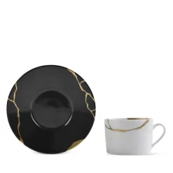 Flash Sale ๐คฉ Bernardaud Kintsugi Charbon Set Of 4 Tea Cups & Saucers Black/white ๐ฏ