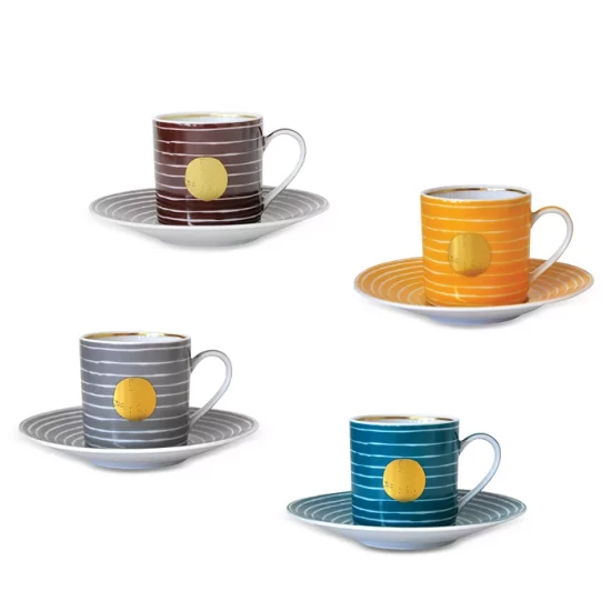 Budget 😀 Bernardaud Aboro Set Of 4 After Dinner Cups & Saucers Multi ⌛