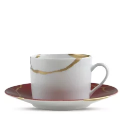Coupon ⭐ Bernardaud Kintsugi Rouge Empereur Set Of 2 Tea Cups & Saucers Red/white 👏