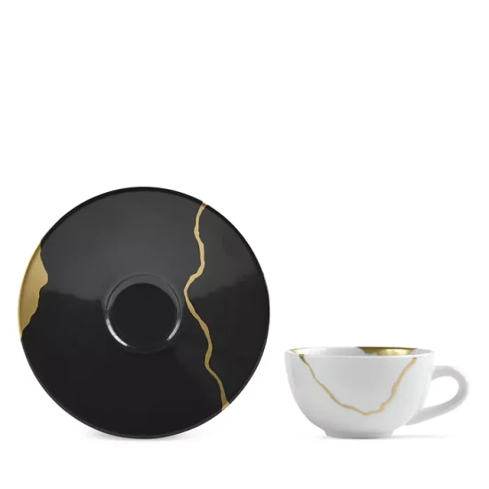 Hot Sale ✔️ Bernardaud Kintsugi Charbon Set Of 4 Coffee Cups & Saucers Black ✨